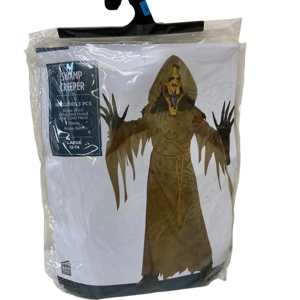 Halloween Costume Size 12-14 Years Swamp Creeper Scary Creature Robe Mask Belt